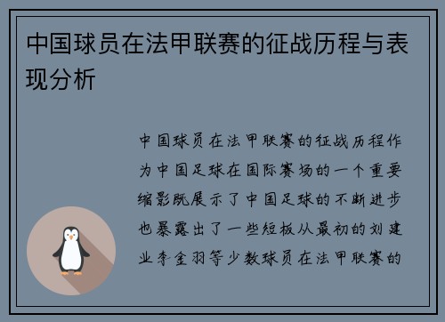 中国球员在法甲联赛的征战历程与表现分析