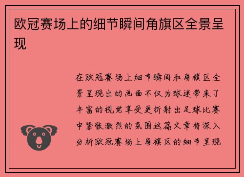 欧冠赛场上的细节瞬间角旗区全景呈现